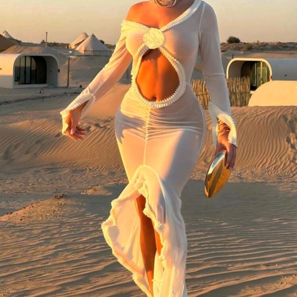 New Elegant White Cut-Out Maxi Dress